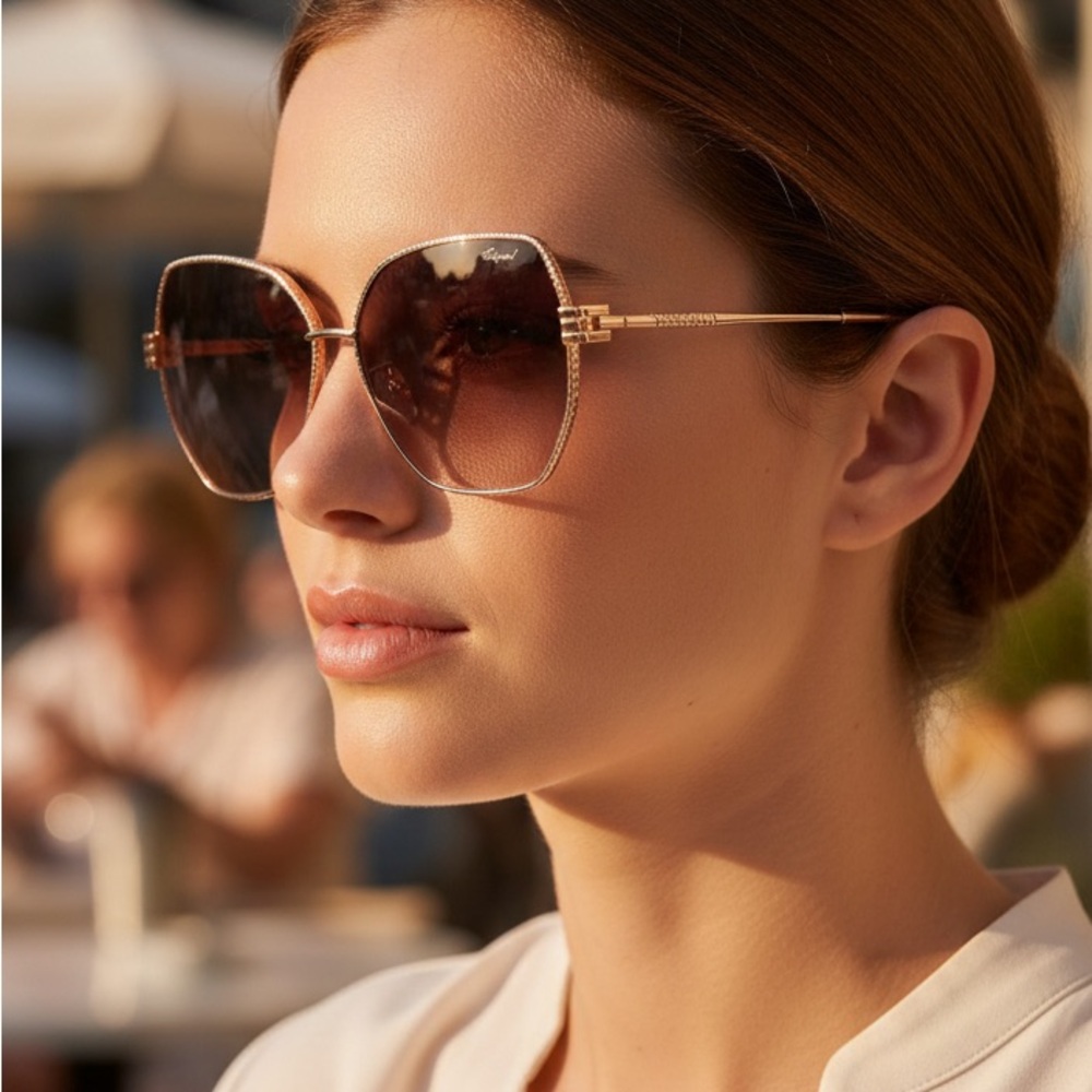 New! Chopard SCHL28M 08FC Ice Cube Gold Sunglasses, Authentic